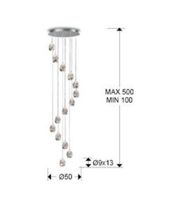 Colgante grande LED cromo ROCÍO dimable medidas