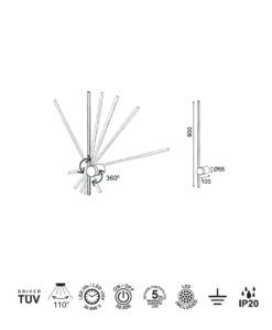 Aplique LED blanco LED 9W 3000K luz cálida TOBAGO medidas