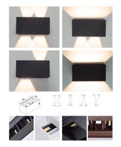 Aplique exterior LED 4x6W luz cálida DAVOS detalles aperturas