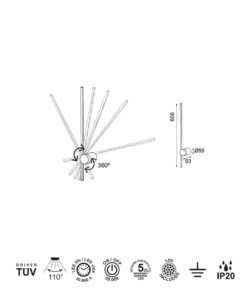 Aplique LED negro LED 7W 3000K luz cálida TOBAGO medidas