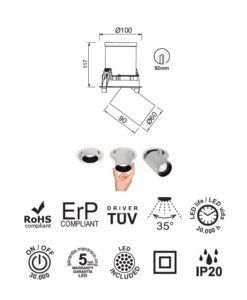 Empotrable LED 12W 3000K GARDA medidas