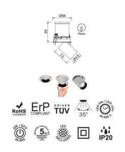 Empotrable LED 7W 3000K GARDA medidas