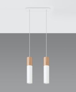Lampara 2 luces blanca y madera PABLO detalles
