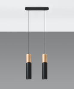 Lampara 2 luces negra y madera PABLO detalles
