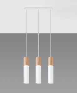 Lampara 3 luces blanca y madera PABLO detalles