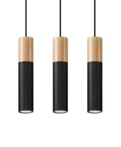 Lampara 3 luces negra y madera PABLO
