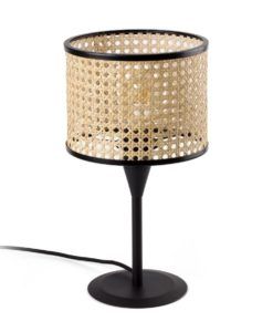 Lámpara de mesa negra y ratán Ø21 cm MAMBO