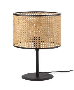 Lámpara de mesa negra y ratán Ø32 cm MAMBO