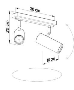 Plafón 2 luces negro orientable DIREZIONE medidas