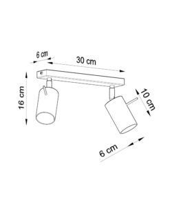 Plafón 2 luces negro orientable RING medidas