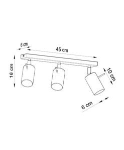 Plafón 3 luces blanco orientable RING medidas