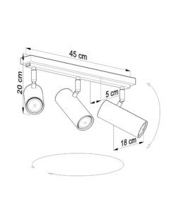 Plafón 3 luces negro orientable DIREZIONE medidas