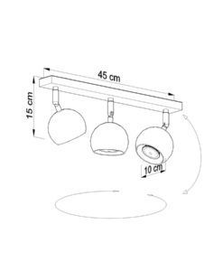 Plafón 3 luces negro orientable OCULARE medidas