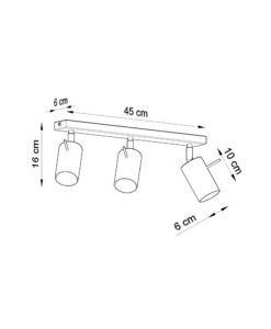 Plafón 3 luces negro orientable RING medidas