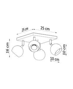 Plafón 4 luces blanco orientable OCULARE medidas