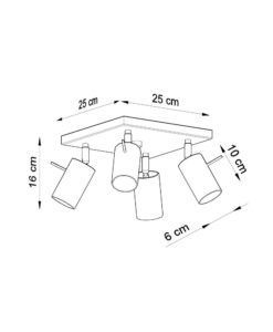 Plafón 4 luces blanco orientable RING medidas
