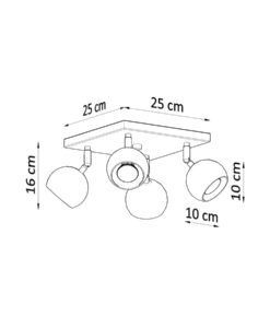 Plafón 4 luces negro orientable OCULARE medidas