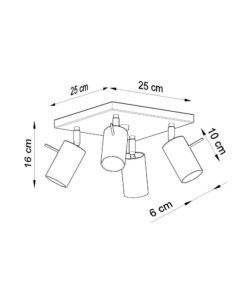 Plafón 4 luces negro orientable RING medidas