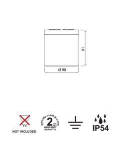 Plafón de exterior GU10 1 Luz IP54 KANDANCHU medidas