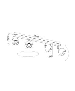 Plafón lineal 4 luces blanco orientable OCULARE medidas