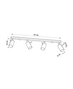Plafón lineal 4 luces blanco orientable RING medidas