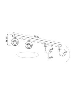 Plafón lineal 4 luces negro orientable OCULARE medidas