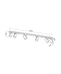 Plafón lineal 6 luces negro orientable RING medidas