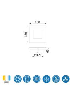 Aplique marco giratorio de 18 cm DALIA LED 18W medidas
