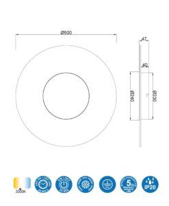 Aplique 30W Ø 50 cm JEWEL LED medidas