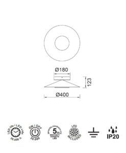 Aplique Ø 40 cm ORION LED 20W medidas