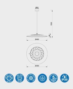 Lámpara Ø 46 cm SLIM LED 50W medidas