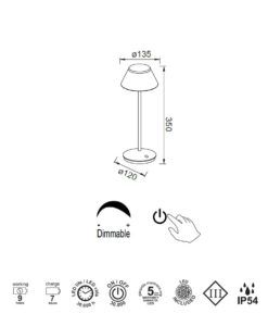 Lámpara de mesa portátil K5 LED 2W medidas