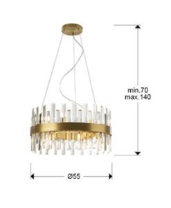 Lámpara dorada y cristal 14 luces Ø 55 cm GRACE medidas