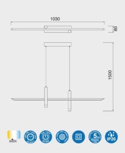 Lámpara lineal ESPARTA LED 30W medidas