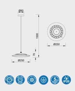Lámpara Ø 25 cm SLIM LED 16W medidas