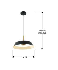 Lámpara negra y dorada Ø 40 cm VERTIGO LED 24W medidas