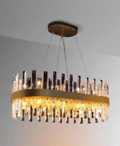 Lámpara ovalada dorada y cristal 20 luces 80 cm GRACE