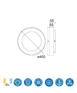 Plafón aro Ø 45 cm NISEKO LED 30W medidas