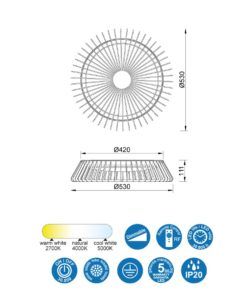 Plafón Ø 53 cm HIMALAYA LED 56W medidas