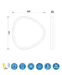 Plafón tamaño 60 cm NISEKO LED 48W medidas