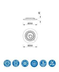 Plafón fino blanco Ø 25 cm SLIM LED 16W medidas