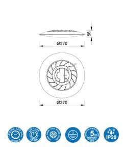Plafón fino blanco Ø 37 cm SLIM LED 24W medidas