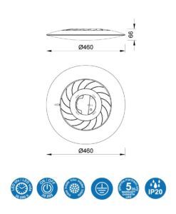 Plafón fino blanco Ø 46 cm SLIM LED 50W medidas