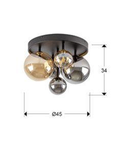 Plafón negro mate y latón 5 luces Ø 45 cm DARK medidas