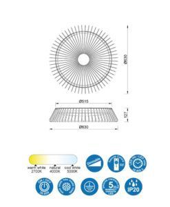 Plafón Ø 63 cm HIMALAYA LED 80W medidas
