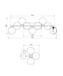 Aplique cromo 9 luces DALLAS medidas