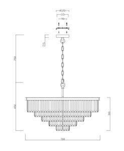 Lámpara 12 luces dorado y cristal Ø 70 cm REVERO medidas