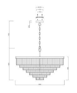 Lámpara 16 luces dorado y cristal Ø 80 cm REVERO medidas