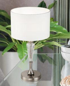 Lámpara de mesa blanca níquel y cristal ALICANTE ambiente