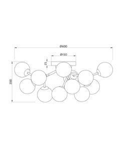 Lámpara dorada 12 luces Ø 60 cm DALLAS medidas